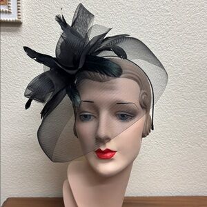 Black Netting Feather Headpiece with Headband